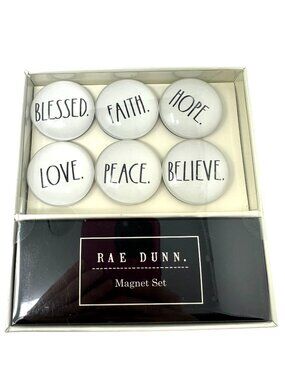 Rae Dunn Glass-Dome Magnet Set BLESSED FAITH HOPE LOVE PEACE BELIEVE New Gift